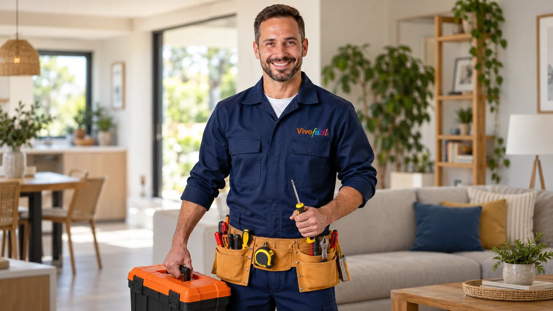 Profesional de Vivofácil preparado para realizar arreglos y pequeñas reparaciones en una vivienda