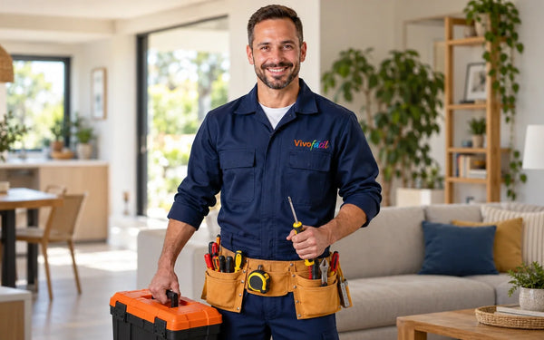 Profesional de Vivofácil preparado para realizar arreglos y pequeñas reparaciones en una vivienda