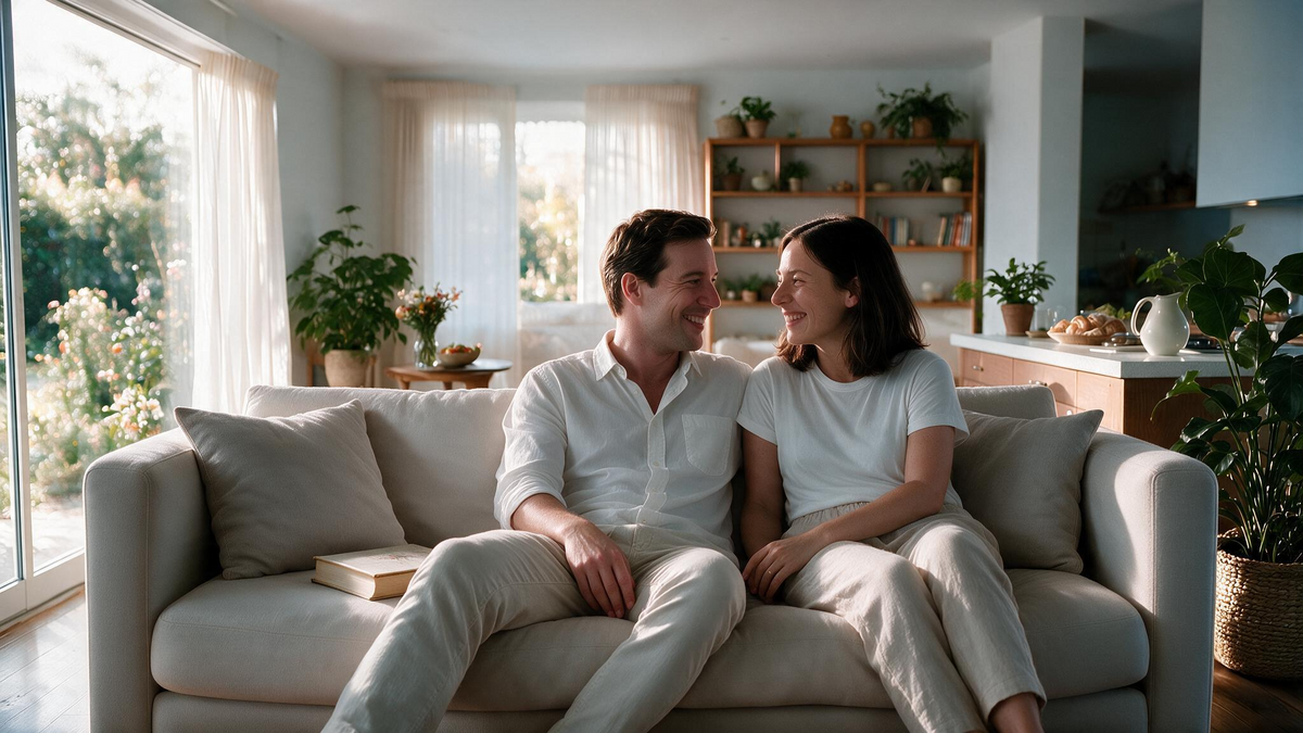 Pareja en su casa disfrutando