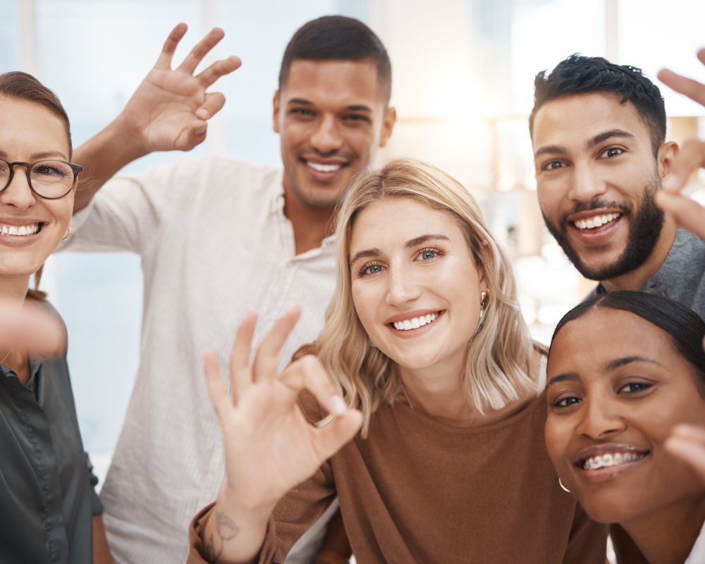 Selfie,,Smile,And,Diversity,At,Office,With,Ok,Hand,Sign,
